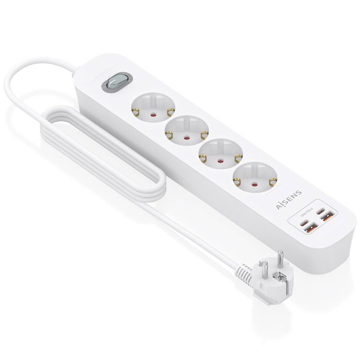 Aisens Regleta ASPS-2A2C12-W con 4 Tomas Schuko, 2 USB-C y 2 USB-A, Blanco Aisens Regleta ASPS-2A2C12-W con 4 Tomas Schuko, 2 USB-C y 2 USB-A, Blanco